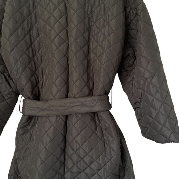 Women Wrap Long Padded Coat Oversize Large L Black Tie Adjustable Pockets - Picture 11 of 15